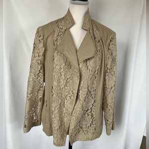Chicos Womens Lace Accent Zip Pocket Blazer Jacket - Tan - Size L (Chico 2)